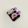 Detail of purple handmade hair clips featuring cute floral clouds and rainbow patterns - Purple Cloud Rainbow Style / Purple