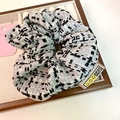 Tweed plaid scrunchie with smile face label on a jewelry tray for women hair styling - Blue And Gray Plaid (D-4449-4)