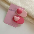 Süße rosa Herz-Haarspangen im Set auf Displaykarte mit mattem Finish für Damen - Ovales Herz Stil (D-4369-5)