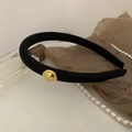 Diadema acolchada de satén negro retro con botón dorado y estilo vintage francés - Grande (D-4385-2)