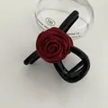 Pinza de pelo vintage coreana con una gran rosa de tela roja oscura y base de resina - Pinza Grande para el Cabello Rosa Roja de Vino (D-4479-1)