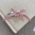 Pasador para el pelo rosa con lazo de cinta y borlas de cuentas sobre cuaderno beige - Rosa (D-5401-2)