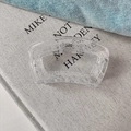 Detail of medium hair claw clip with white lace pattern on semi-transparent finish - White Trapezoid Style (D-5369-1)