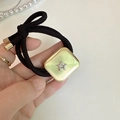 Elastic hair tie with gold brushed square metal charm and sparkling rhinestone star - Gold Star Square (D-4520-4)