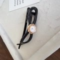 Elegante pinza per capelli nera a fiocco con decoro a rosa dorata e perle - Nero (D-5942-2)