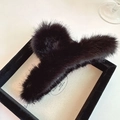 Pinza per capelli in morbida pelliccia sintetica nera per donna, ideale per acconciature invernali - Nero (13cm)