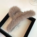 Grande pince à cheveux en peluche marron clair pour coiffures élégantes d'automne - Café Clair (13cm)