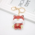 Cute cartoon tiger leather keychain in red and white with golden metal ring clip - Red