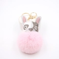 Portachiavi bulldog in pelle con pompon rosa e gancio dorato per borsa donna - Rosa chiaro