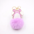 Purple faux fur mouse keychain with gold lobster clasp and plush puff ball for handbags - Taro Purple