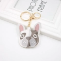 Carton bulldog leren sleutelhanger met goudkleurige metalen sluiting in grijs-witte uitvoering - Buldog