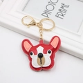 Detail of red and pink PU leather French bulldog keychain with golden lobster clasp - Bulldog / Red