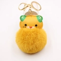 Cartoon tiger plush keychain with large yellow pompom and gold metal lobster clasp - Gold Keychain / Orange