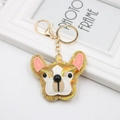 Laser gold French Bulldog PU leather keychain accessory with metallic lobster clasp and ring - Bulldog / Gold