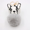Franse Bulldog nepbont pompon sleutelhanger met grijze pluche bal en gouden sluiting - Lichtgrijs