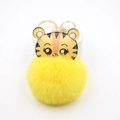 Cute yellow tiger faux leather fur pompom keychain for women bag and wallet charm - Small Tiger Pendant Keychain / Yellow