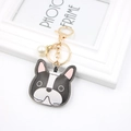 Llavero de bulldog francés en cuero PU blanco y negro con elegantes detalles dorados - Colgante Bulldog (Blanco Negro Rosa)