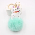 Lucky cat plush keychain with mint green pompom and golden keyring for bags - Mint Green