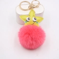 Stern-Schlüsselanhänger aus Leder mit flauschigem rosa Pompon und goldenem Verschluss - Wassermelonenrot