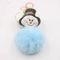 Christmas snowman leather keychain with light blue pompom and gold lobster clasp decoration - Light Blue