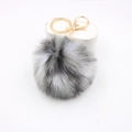 Détail du porte-clés pompon en fausse fourrure tacheté gris noir blanc et métal doré - Gris Multicolore