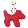 Lindo llavero de perro cachorro en cuero PU rojo con herrajes dorados y costuras - Llavero de Perro / Rojo