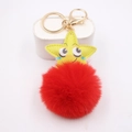 Stern Anhänger aus Leder mit flauschigem rotem Bommel und goldenem Schlüsselring - Rot