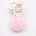 Lucky cat plush keychain with pink faux fur pompom and golden keyring accessories - Pink