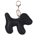 Lindo llavero de perrito en cuero PU negro con cierre dorado y textura de lichi - Llavero de Perro / Negro
