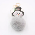 Christmas snowman plush keychain featuring a grey faux fur pompom and golden lobster clasp - Light Gray