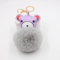 Detail of purple leather bear charm with fluffy grey pompom and gold lobster clasp - Light Gray