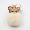 Portachiavi orsetto in ecopelle con grande pompon in pelliccia sintetica panna e chiusura oro - Bianco Sporco
