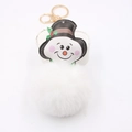 Christmas snowman faux fur pompom keychain with gold metal clasp on white background - White