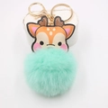 Cute reindeer faux leather pendant with mint green fluffy pom pom ball keychain - Mint Green