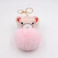 Schattige roze pluche beer pompon sleutelhanger met gouden sluiting voor tassen - Lichtroze