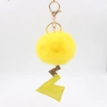 Cartoon lightning tail leather pendant with bright yellow fluffy faux fur ball keychain - Yellow
