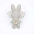 Cute gray rabbit leather phone strap charm with golden chain and Joy Olive engraved pendant - Gray