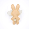 Beige rabbit leather wristband accessory with gold chain and engraved charm for phone case - Khaki