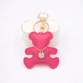 Pink faux leather bear keychain with golden lobster clasp for handbags and car keys - Rose Red