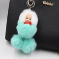 Beautiful sleeping doll pom-pom keychain pendant for bags in mint green and white - Sleeping Doll / Mint Green