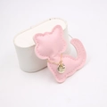 Pink cat-shaped PU leather pendant with golden metal tag engraved with Just For You - Light Pink
