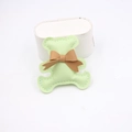 Cute light green leather bear charm with brown bow and stitching for DIY accessories - Matcha Green