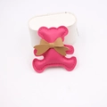 Detail of rose red leather bear pendant with brown bow for DIY phone cases and accessories - Red