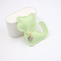 Detail showing high-quality light green leather cat charm with it's me metal tag - Matcha Green