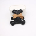 Handmade 3D black leather bear charm with khaki bowknot for DIY phone case accessories - Black
