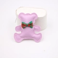 Detail view of purple leather bear charm with red green plaid bow for phone case - High-end Style (Bear Accessory) / Taro Purple