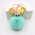 Porte-clés léopard en peluche jaune avec pompon vert menthe et mousqueton doré élégant - Vert Menthe
