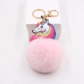 Pink plush unicorn keychain with colorful horsehair and golden lobster clasp - Light Pink