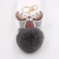 Détail du porte-clés renne en peluche gris foncé avec mousqueton en métal doré - Gris foncé