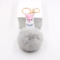 Détail du porte-clés lama gris avec fermoir doré et charme dessin animé sur support blanc - Gris clair